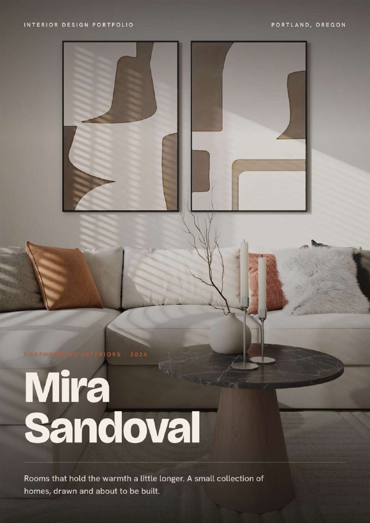 Cover of Mira Sandoval's interior design portfolio